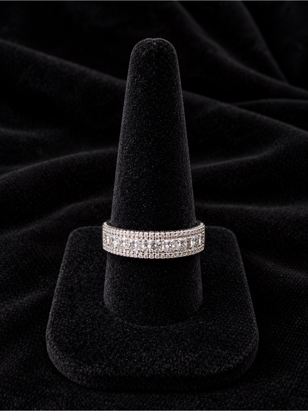 Crystal Pave Sterling Silver Band Ring Size 8
